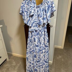 Show Me Your MuMu Blue and White Maxi Dress